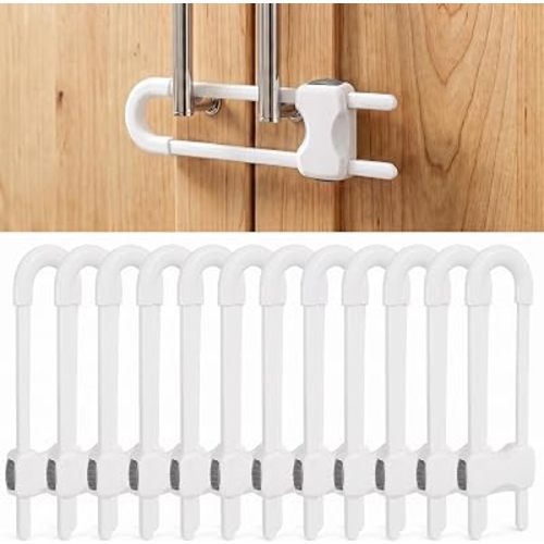 SKYLA HOMES Child Safety Sliding Cabinet Locks, White, 10 Pack, 6 Inch