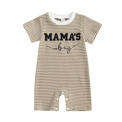 Newborn Baby Boy Summer Clothes Mamas Boy Embroidery Jumpsuit Waffle Round Neck Romper Onesie 3 6 12 18 Months