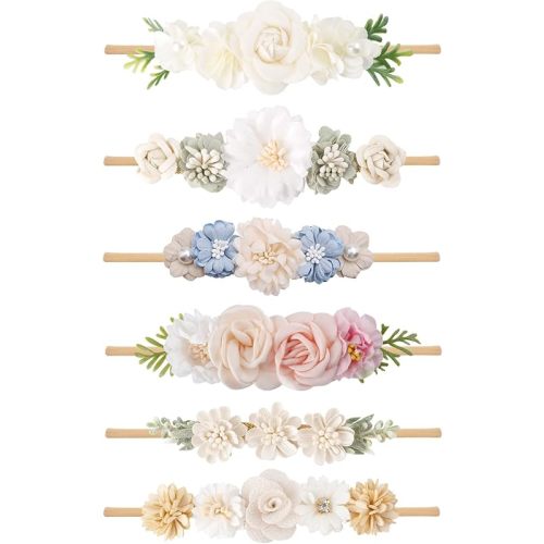 Baby Girl Headbands Nylon Flower Elastic Hairbands 6pcs Hair Accessories Gift for Newborn Infant Toddlers