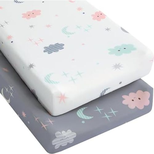 Yoofoss 2-Pack Diaper Changing Pad Cover for Boys Girls 32x16 (Grey+Cloud)