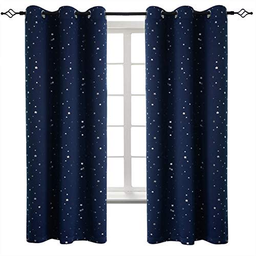 BGment Kids Blackout Curtains for Boys Bedroom, Star Curtains Thermal Insulated Grommet Window Drapes for Nursery, Set of 2 Panels (42 x 63 Inch, Navy Blue)