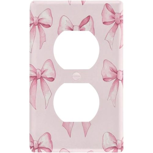Duplex Outlets Wall Plate Cover, Unbreakable Pink Bows (1) Electrical Plug Cover, Decorative Cover Standard Size 2 Gang 4.53" x 2.76" Screws Included - 1 Pack