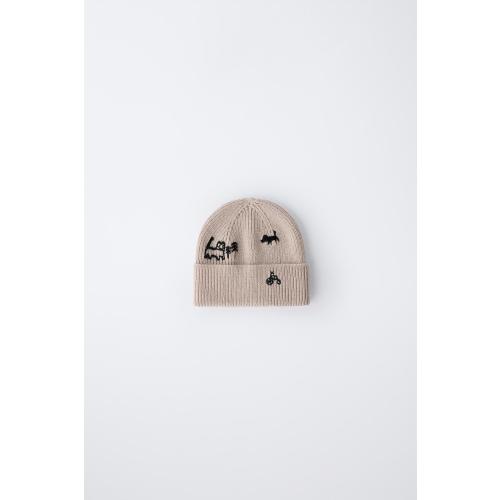 EMBROIDERED KNIT HAT - Beige | ZARA United States