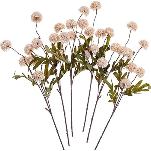 SITUMEIZI Beige Mum Artificial Flowers Beige Faux Silk Mums Mini Chrysanthemum Flowers with Floral Stems 6Pcs for Wedding Centerpieces Decor