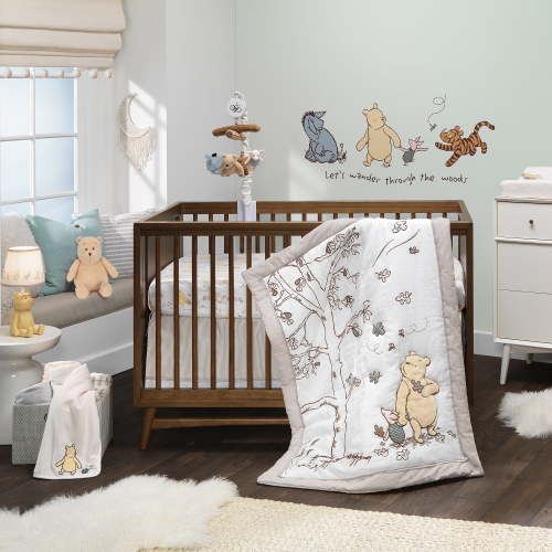 Lambs & Ivy, Disney Baby Storytime, Mini Winnie Pooh Classic, 3-Piece Nursery Crib Bedding Set