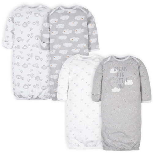 Gerber Baby Gender Neutral Long Sleeve Gown, 4 Pack, Size Preemie - 0-6 Months