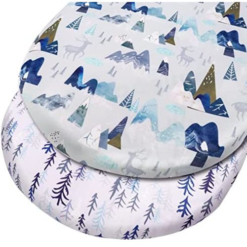 Baby Bassinet Sheet for Boys and Girls, Cradle Mattress Sheet, Baby Bedside Sleeper Cover, Universal for Rectangle, Oval, Hourglass Bassinet Mattress, Soft & Breathable, 2 Pack, Mountain & Pine