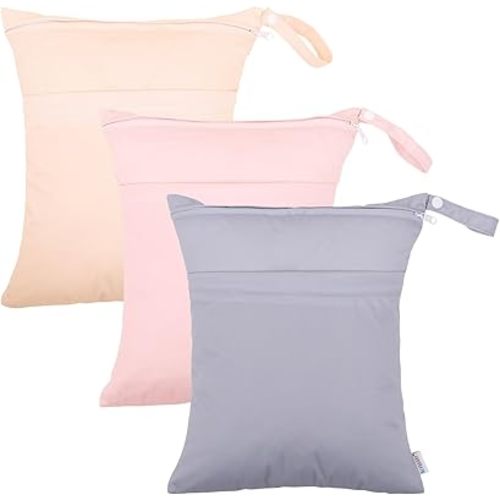 ALVABABY Wet Dry Bags 3pcs Waterproof Reusable with Two Zippered Pockets Travel Beach Pool Daycare Soiled Baby Items Yoga Gym Bag for Cloth Diaper Swimsuits or Wet Clothes 3L-ZM10-AU