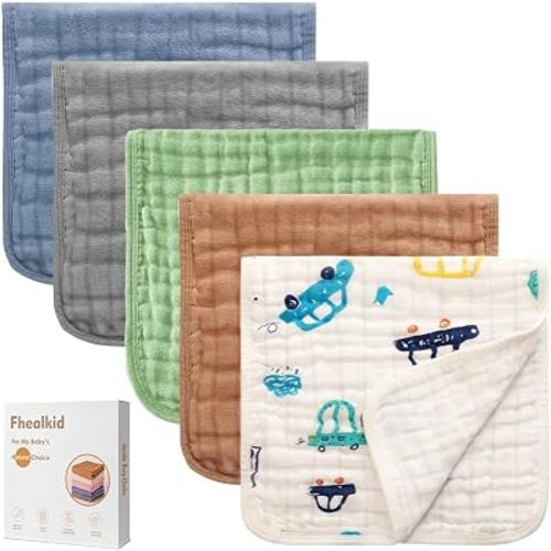 Muslin Burp Cloths Sets Newborn Baby Boy Essentials Must Haves 100% Cotton 5 Pack 20" X 10",6-Layer Baby Bibs & Burp Cloths for Baby Drool and Messes - Soft (COLOURCAR, 5 - Pack 20"X10")