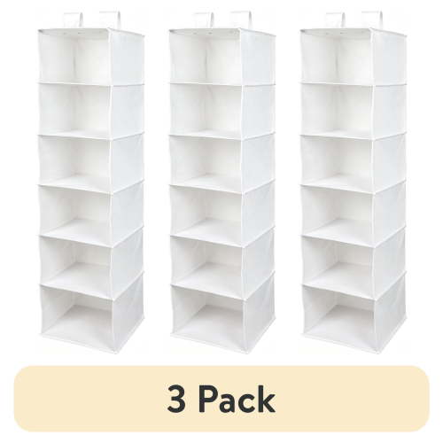 (3 pack) Mainstays 6 Shelf Non-Woven Hanging Closet Organizer, Arctic White