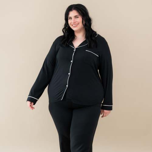 Women's Long Sleeve Pajama Set in Midnight with Cloud Trim - Size L