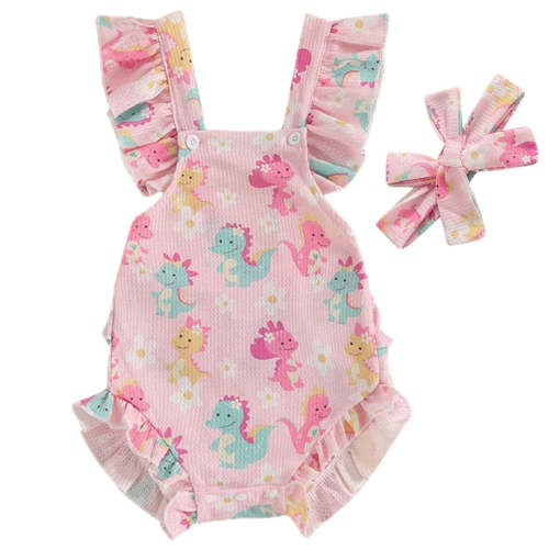 Eloise Pink Dinosaur Baby Girl Romper Set | Cute Summer Outfit - Little Eedie – Little Eedie