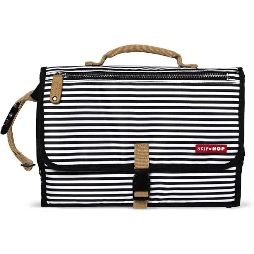 Skip Hop Pronto Signature Portable Changing Mat, Cushioned Diaper Changing Pad with Built-in Pillow, Black Stripe