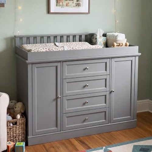 Timechee 4-Drawer Gray Baby Changing Table with Removable Changing Station