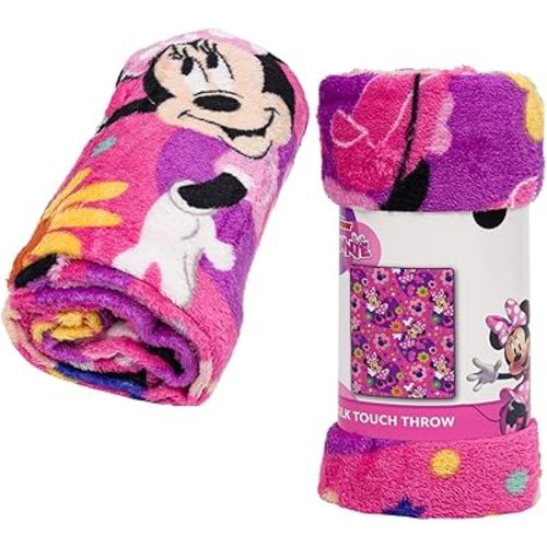 Northwest Disney Minnie Mouse Silk Throw Blanket 40"" x 50"", Single, Pink, 91907