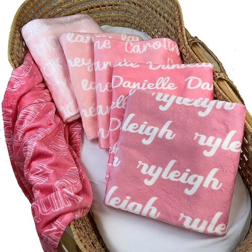 Ships Next Day - Pink Personalized Baby Blankets for Girls with Name - Printed in America - Personalized Custom Baby Girl Blankets