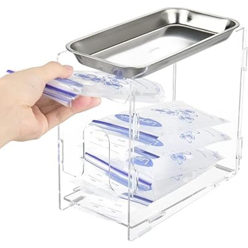 Acrylic Breast Milk Storage Tower with 304 Stainless Steel Tray, Breast Milk Bag Freezer Organizer, Reusable Breastmilk Storage Containers, Breastfeeding Essentials, Breastmilk Containers for Free