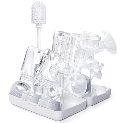 Termichy Travel Bottle Cleaning Kit: Portable Baby Drying Rack & Brush Set | Compact Foldable Case, Soap Dispenser & 3 Brushes - Must-Have for Newborn Feeding, Working Moms, Hotel & Camping Grey