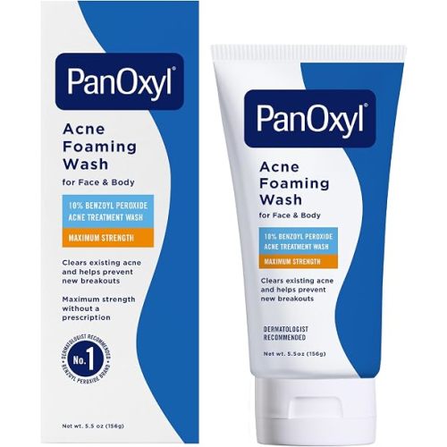 PanOxyl 10% Benzoyl Peroxide Acne Foaming Wash, Maximum Strength, Daily Acne-Fighting Face and Body Cleanser, Face Wash to Clear, Treat and Prevent Acne Pimples and Stubborn Breakouts, 5.5 Oz Tube