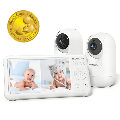 Momcozy Baby Monitor with 2 Cameras 5’’ 1080P Split Screen Video Baby Monitor with Camera and Audio no WiFi for Baby Safety 5000mAh Battery Infrared Night Vision 2-Way Audio 960ft Range Ideal Gift