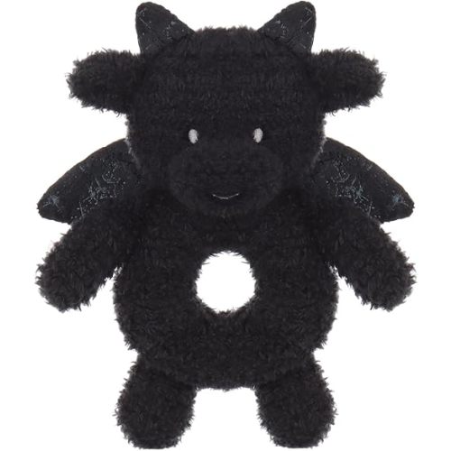 Apricot Lamb Dragon Rattle Soft Baby Rattle for Boys and Girls, Plush Stuffed Animal Rattle Toy Lovey for The Newborn, 0-3 Months, 0-6 Months and Above, 4.8 Inches (Black)