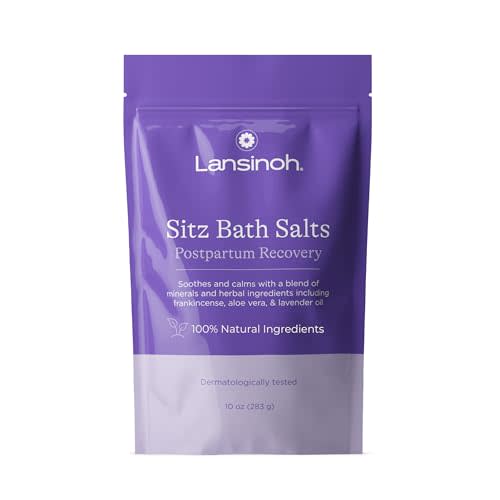 Lansinoh Sitz Bath Salts for Postpartum Care, 10 Ounces | Perineal Soak with Epsom Salt, Aloe Vera, Lavender & Frankincense Oil