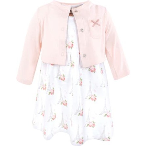 Two-Piece Cotton Dress and Knit Cardigan Set, 0-3M