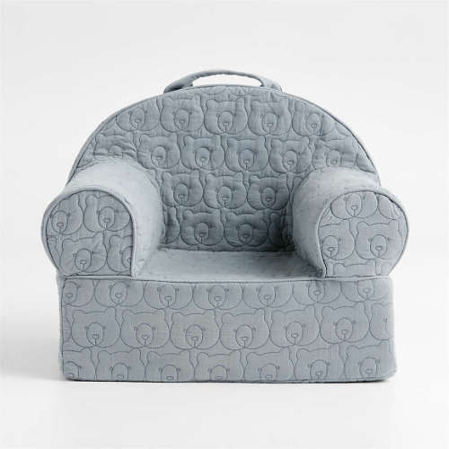 Small Mist Blue Organic Cotton Quilted Bear Kids Lounge Nod Chair