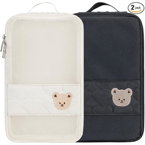 MOMIGO Baby Diaper Bag Organizer Pouches - 2 Pack Waterproof Pod Hanging Diaper Bag Cute Bear Mesh Bag Reusable, Washable or Baby Cloth Diapers