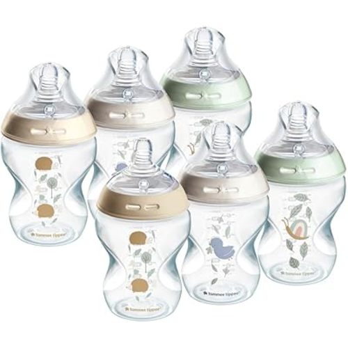 Tommee Tippee Baby Bottles, Natural Start Anti-Colic Baby Bottle with Slow Flow Breast-Like Teat, 260ml, 0m+, Self-Sterilising, Baby Feeding Essentials, Pond, Pack of 6