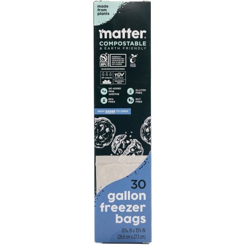 Matter Compostable Gallon Freezer Bags for Food Storage, Eco-Friendly, Resealable, Food Storage Bags, 30 Count