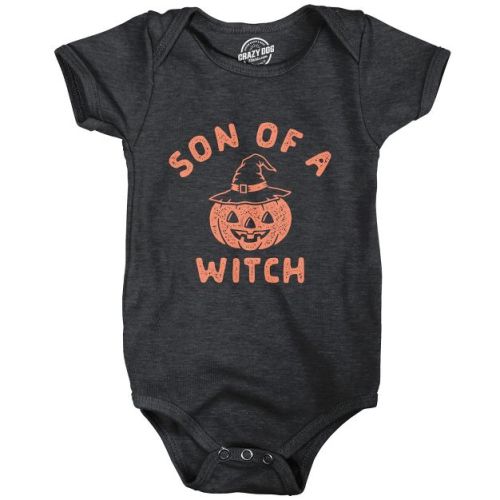 Son Of A Witch Baby Bodysuit Funny Halloween Jack-o-lantern Infant Jumper - Crazy Dog Baby Bodysuit