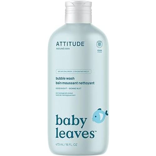 ATTITUDE Bubble Body Wash for Baby, EWG Verified, Dermatologically Tested, Plant and Mineral-Based, Vegan, Good Night, 16 Fl Oz