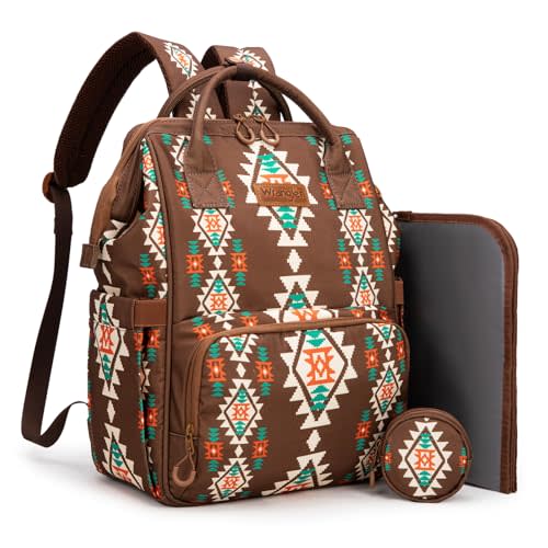 Montana West Wrangler Diaper Bag Backpack Aztec Travel Backpack Purses Western Multi-Function Baby Bags for Mom with Waterproof Insulated Pockets