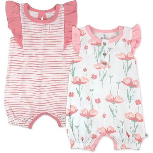 6-9m - HonestBaby Romper and Ruffle Bodysuit Dress 100% Organic Cotton for Infant Baby and Toddler Girls