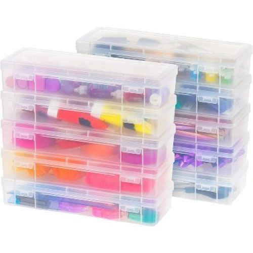 IRIS USA Plastic Small Storage Containers with Latching Lid for Pencil Box, Lego, Crayon, Stackable