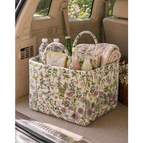 Car Storage Basket Organizer, Large Capacity Foldable Car Organizer with Handles, Quilted Fabric Auto Storage Bin for Trunk, Back Seat, Road Trips, Groceries, Toys & Accessories (Style-E)