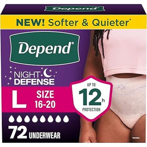 Depend Night Defense Adult Diapers for Women, Large, 72 Count