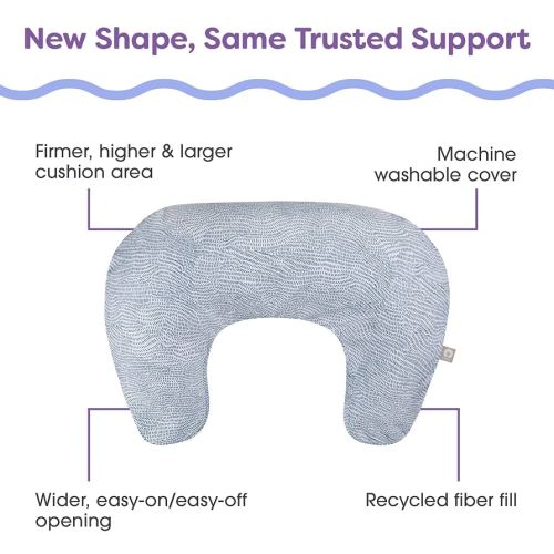 Boppy Nursing Pillow - Ergonomic Bottle & Breastfeeding Pillow with High, Firm, Large Area, Water-Repellent Cushion with Washable Cover; Baby Safety Alliance Verified - Blue Speckled Current