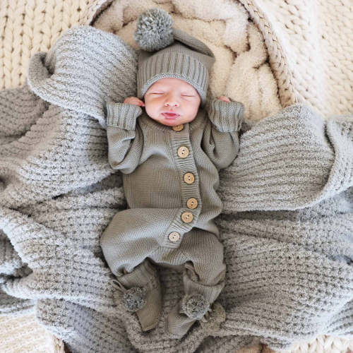 Knit Sweater Button Romper | Smoke