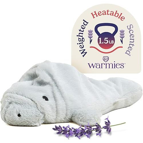 warmies Microwavable & Weighted Stuffed Animals, Manatee - Heated Stuffed Animal Plushie for Warmth & Comfort - Cute Soft Plush Toys for Adults & Children (Boys, Girls, Babies & Toddlers)