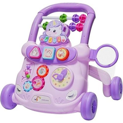 Unicorn Baby Walker Toys, Sit to Stand Learning Walker with 5 Activity Centers, First Birthday Gifts for Toddlers 6-18 Months, Early Developmental Toys for Boys & Girls