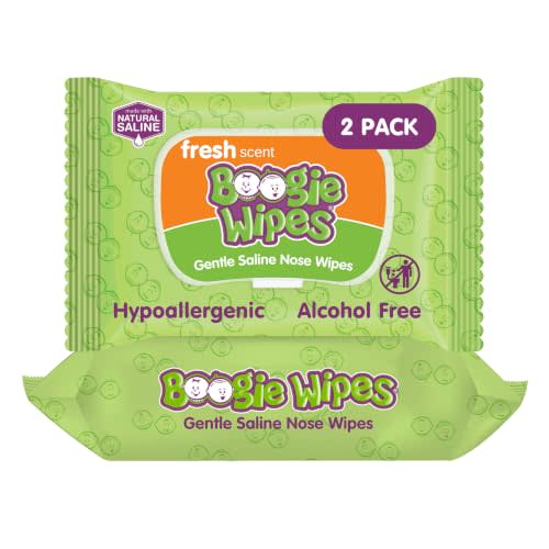 Boogie Gentle Saline Nose Wipes Fresh Scent - 90 Count | Hypoallergenic & Alcohol-Free, Allergy Relief, Made with Natural Saline, Aloe, Chamomile & Vitamin E, Diaper Bag Essential