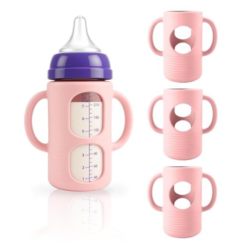 3-Pack Silicone Sleeves for New Lansinoh & Pigeon Glass Baby Bottle 8 oz | BPA-Free Drop-Resistant Baby Bottle Sleeves with Handles, Compatible with New Lansinoh & Pigeon Glass Bottles
