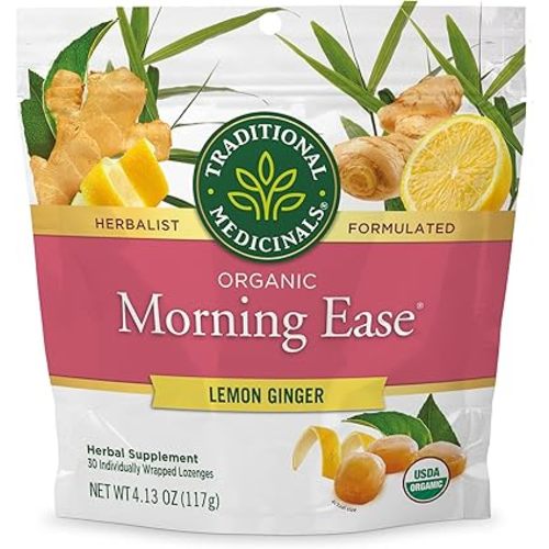 Traditional Medicinals Lozenges, Organic Morning Ease Lemon Ginger, Relieves Nausea & Morning Sickness Associated w/Normal Pregnancy, 30 Individually Wrapped Lozenges