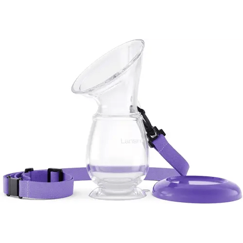 Lansinoh Silicone Milk Collector Breast Pump for Breastfeeding with Suction Base, 4 Ounces, Portable and Lightweight, With Neck Strap and Protective Lid, 1 Count