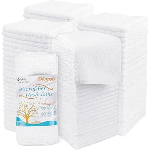 Orighty Microfiber Washcloths Bulk Towels Set 100 Pack, Highly Absorbent and Soft Feel Face Cloths, Multi-Purpose Wash Cloths & Hand Towels for Bathroom, Hotel, Spa, and Gym, 12x12 Inch, White