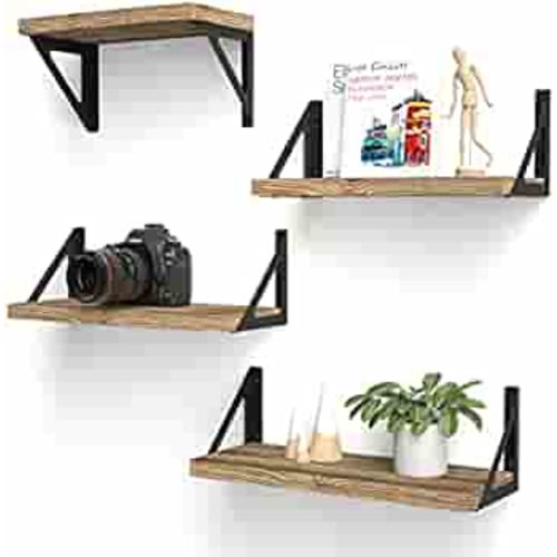 Floating Shelves Wall Mounted 4Pack, Shelves for Wall Decor, Wall Shelves for Bedroom, Living Room, Shelves for Wall Storage, Bathroom Wall Shelves, Small Kitchen Shelf, Carbonized Black