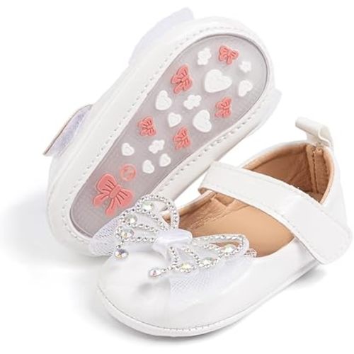Meckior Infant Baby Girls Soft Sole Bowknot Princess Wedding Dress Mary Jane Flats Shoes Easter Light Baby Sneaker Shoes