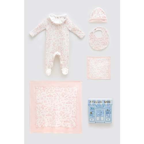 Newborn Baby Gift Set – 5 Piece | Toile de Jouy - Pink